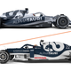 The old Alphatauri F1 car compared to the new one.